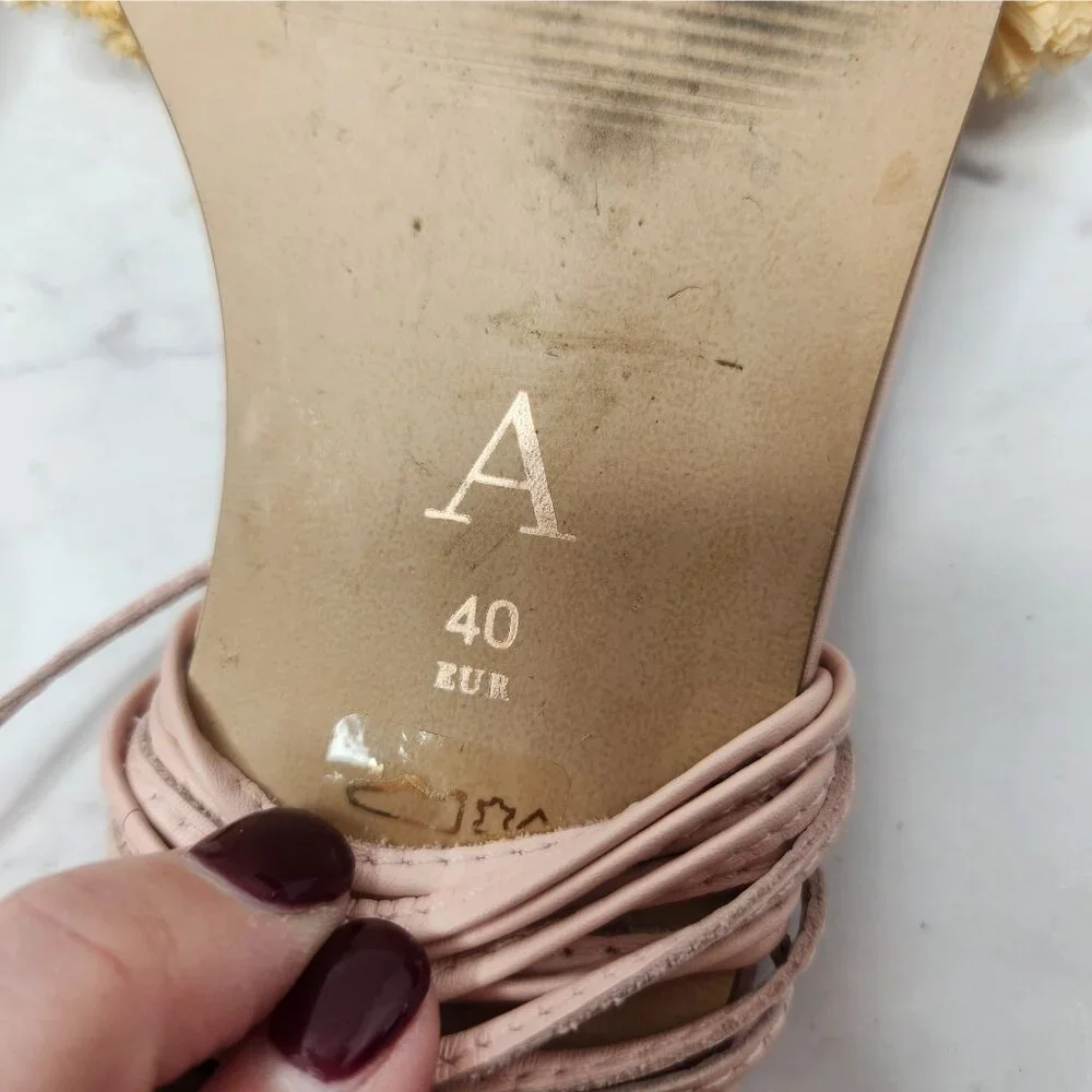 Anthropologie Jewel Embellished Raffia Tie-Up Sandals Flats Pink Women's 9.5 (40
